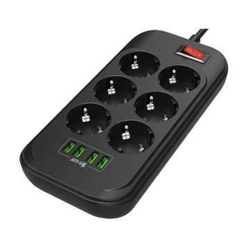 ColorWay СolorWay (CW-CHE64B) 6 розеток, 4xUSB, 2м, Black