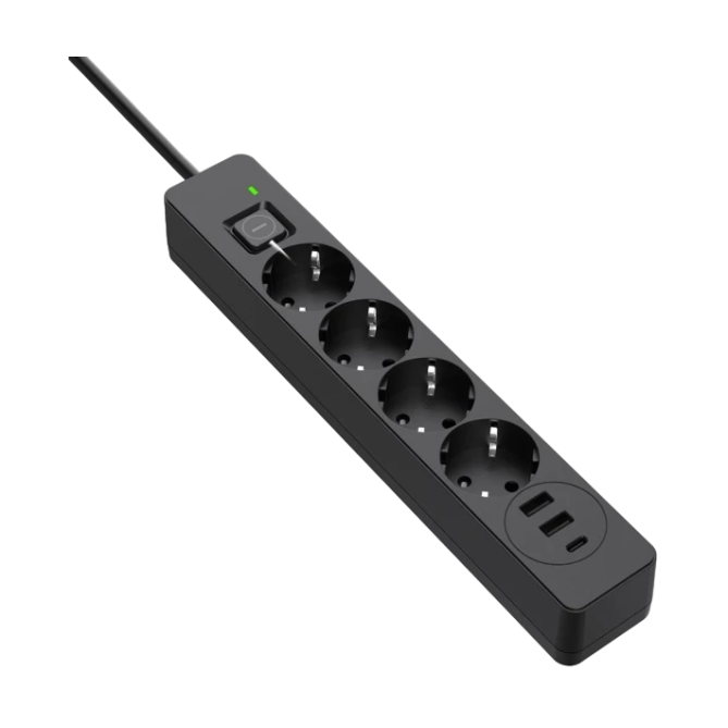 ColorWay CW-CHE432PDB 4 розетки, 3USB (2USB-A + 1 TYPE-C) (24W), 2м, Black - зображення 2