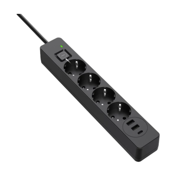 ColorWay CW-CHE435PDB 4 розетки, 3USB (2USB-A + 1 TYPE-C) (24W), 2м, Black