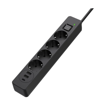 ColorWay CW-CHE435PDB 4 розетки, 3USB (2USB-A + 1 TYPE-C) (24W), 2м, Black