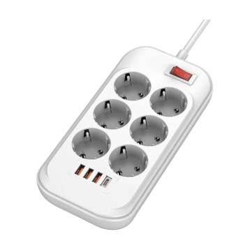 ColorWay CW-CHE64PDW 6 розеток, 4USB (Type-C PD20W + 3USB QC3.0) (38W), 2м, White