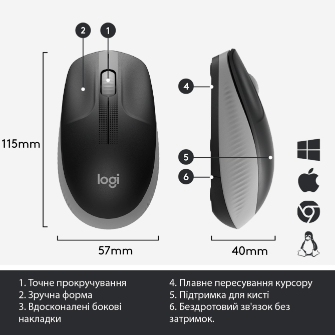 Logitech M190 Wireless Mid Grey (910-005906) - изображение 3